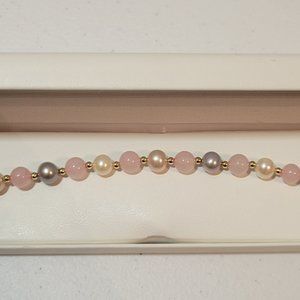 14K GOLD FWP & ROSE QUARTZ BRACELET